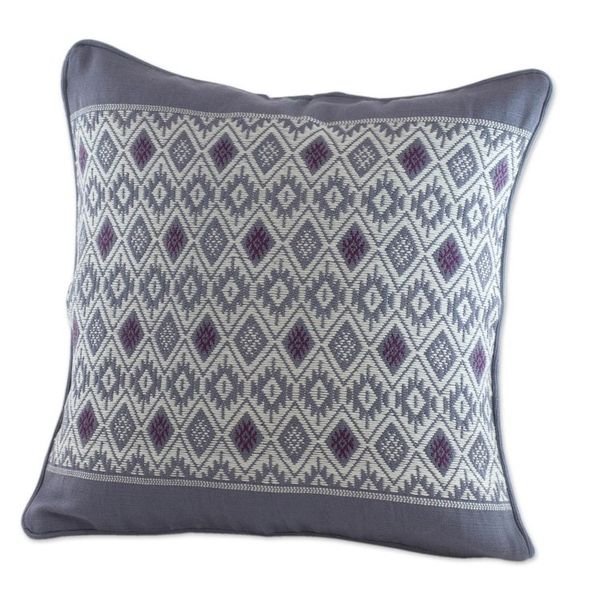 Alternate image for Maya Loom Woven Cotton Cushion Cover in Grey and Lilac Silver Moon