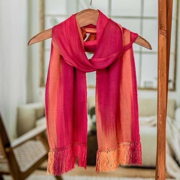 Alternate image for Handcrafted Rayon Scarf Solola Fire