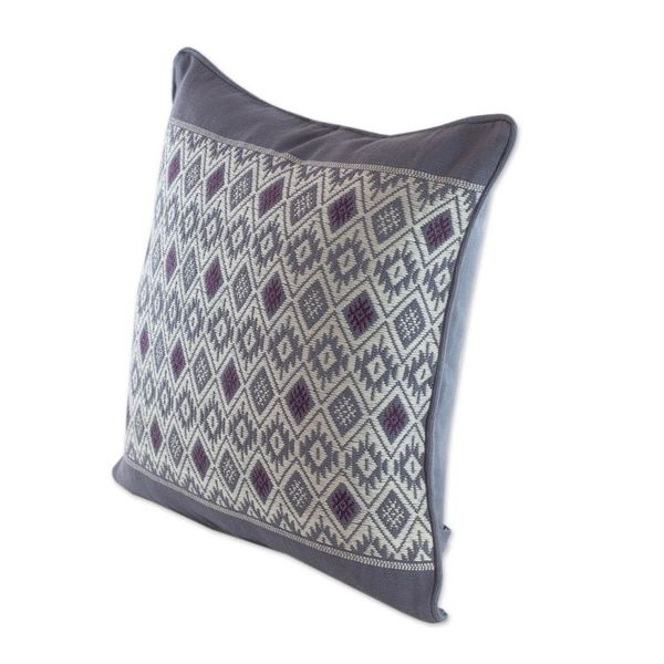 Alternate image for Maya Loom Woven Cotton Cushion Cover in Grey and Lilac Silver Moon