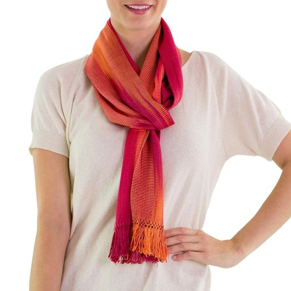 Alternate image for Handcrafted Rayon Scarf Solola Fire