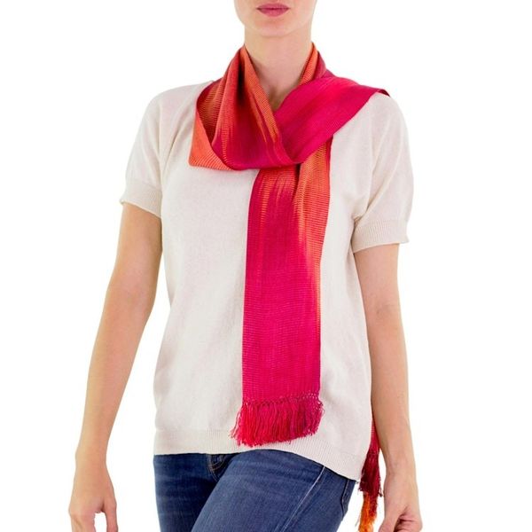 Alternate image for Handcrafted Rayon Scarf Solola Fire