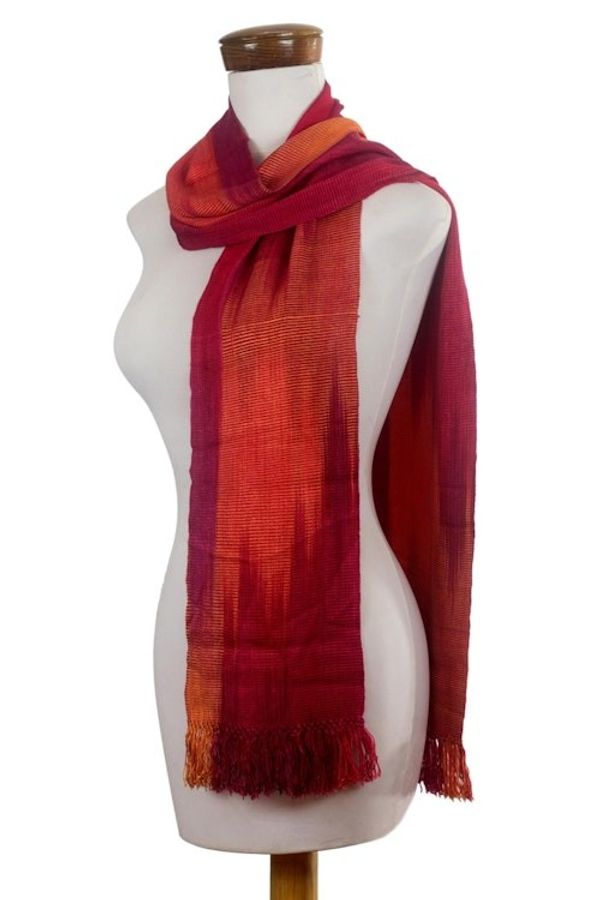Alternate image for Handcrafted Rayon Scarf Solola Fire
