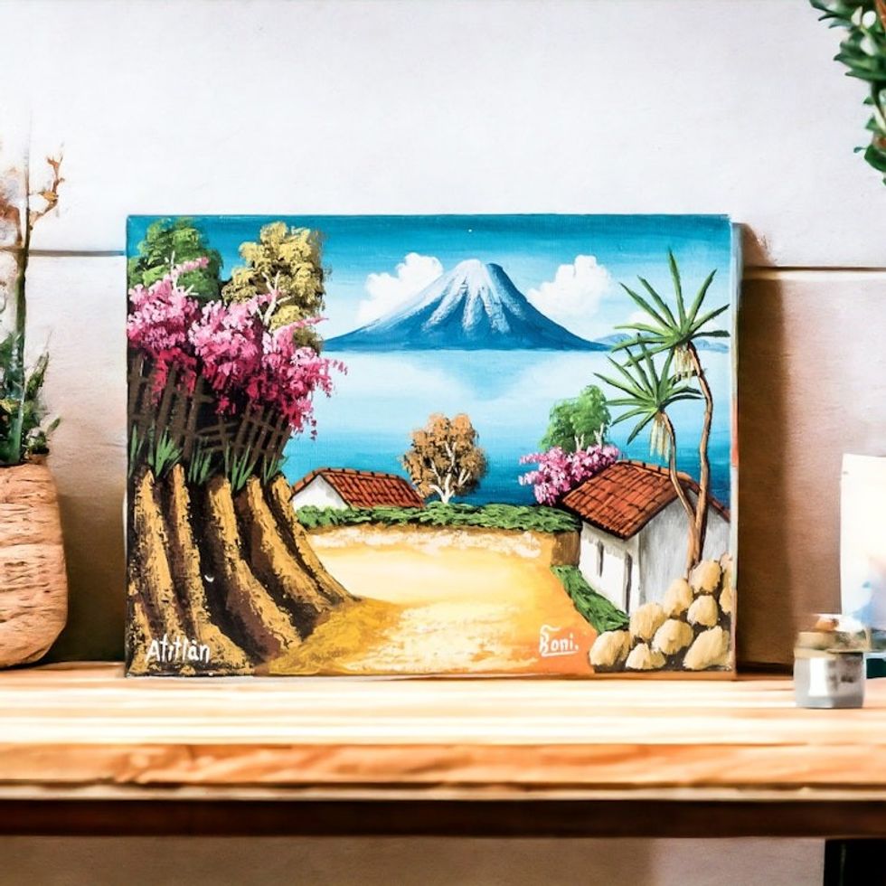 Artist's View of Lake Atitlan in Oil on Canvas 'Road to Lake Atitlan'