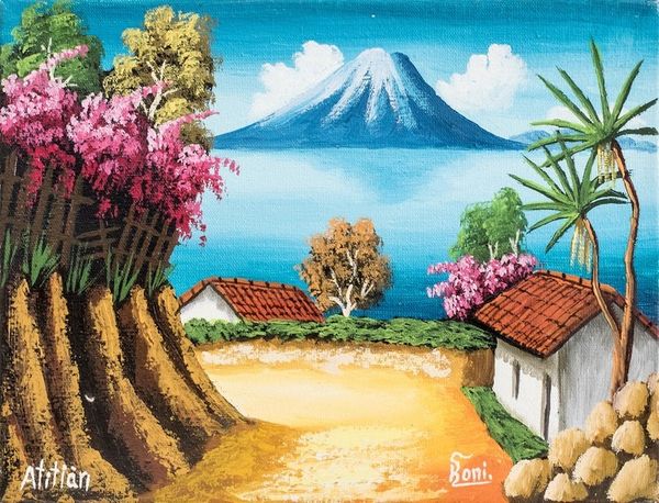 Alternate image for Artists View of Lake Atitlan in Oil on Canvas Road to Lake Atitlan