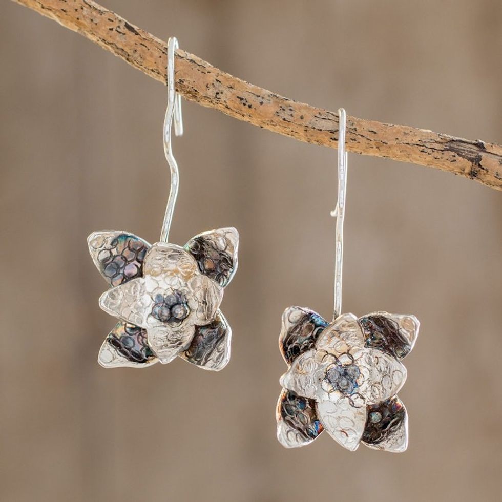 Floral Sterling Silver Drop Earrings Crafted in Costa Rica 'Fascinating Flowers'