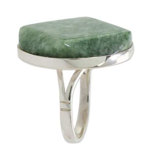Alternate image for Handcrafted Apple Green Maya Jade Ring in Sterling Silver Loves Cycles in Apple Green