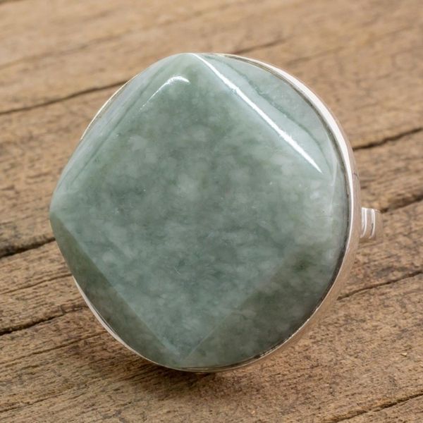 Alternate image for Handcrafted Apple Green Maya Jade Ring in Sterling Silver Loves Cycles in Apple Green