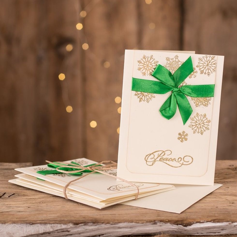 Handcrafted Holiday Greeting Cards Envelopes set of 4 'Peace'