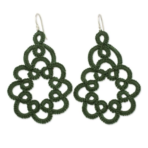 Alternate image for Hand-Tatted Dangle Earrings in Green from Guatemala Beauty of the Forest