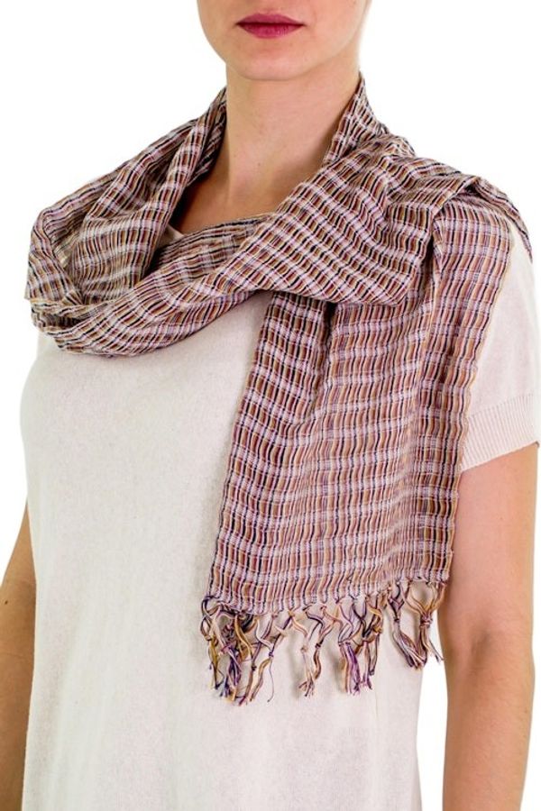 Alternate image for Artisan Designed and Crafted Cotton Scarf Subtle Textiles on Grey