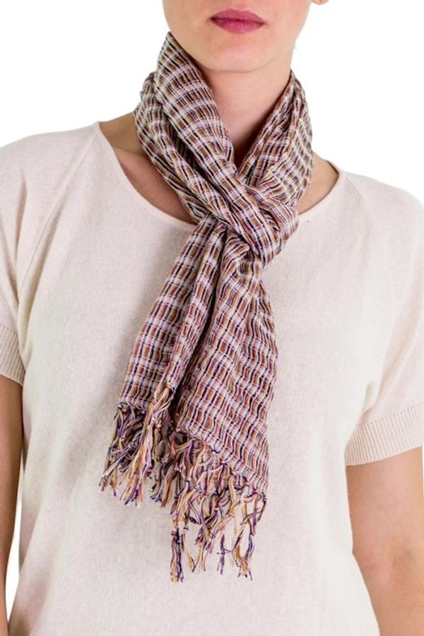 Alternate image for Artisan Designed and Crafted Cotton Scarf Subtle Textiles on Grey