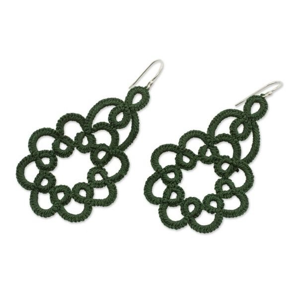 Alternate image for Hand-Tatted Dangle Earrings in Green from Guatemala Beauty of the Forest