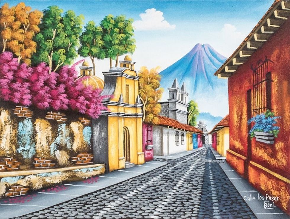 Realist Signed Guatemala Village Panting 'Calle de los Pasos'