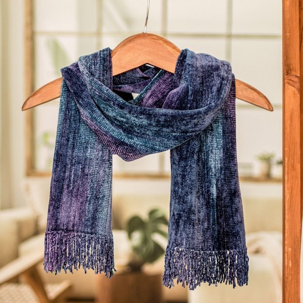 Rayon Chenille Scarf 'Sapphire Dreamer'