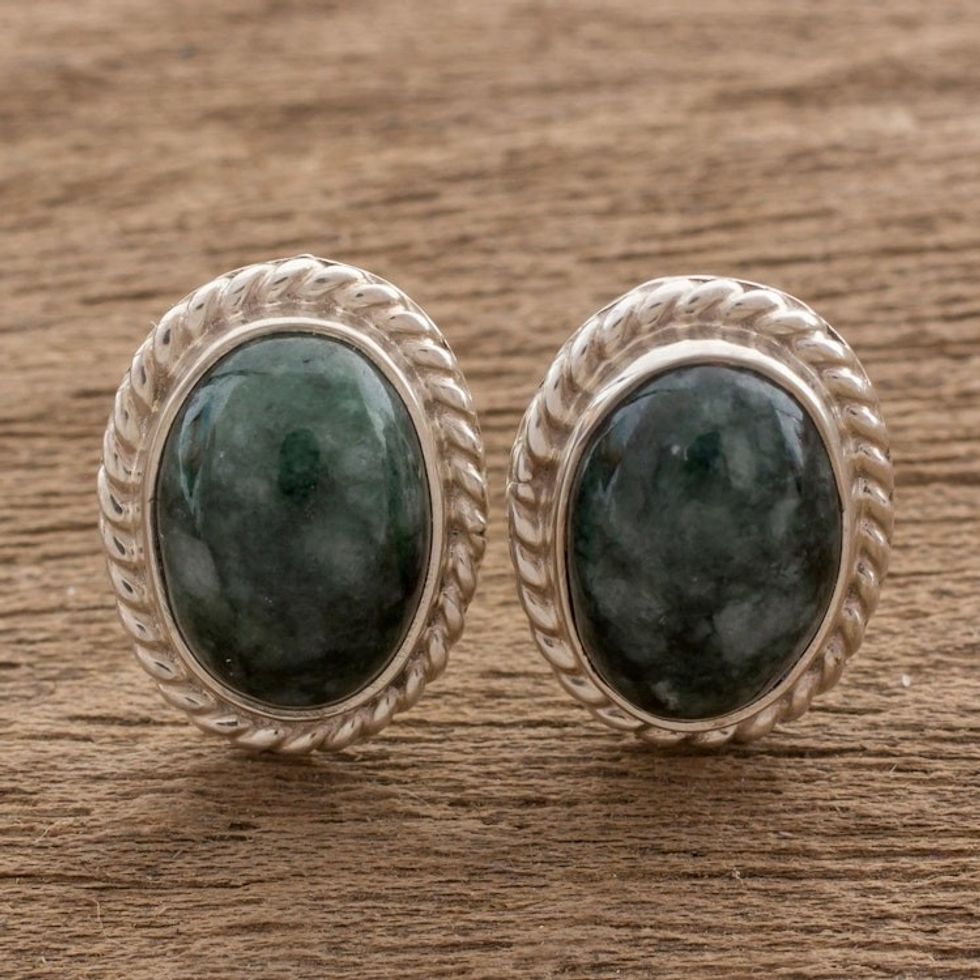 Jade stud earrings 'Dark Mystique'