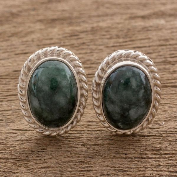 Alternate image for Jade stud earrings Dark Mystique