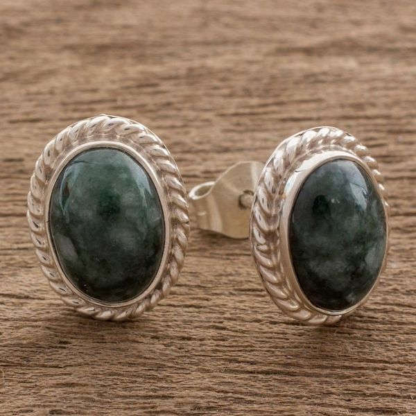Alternate image for Jade stud earrings Dark Mystique