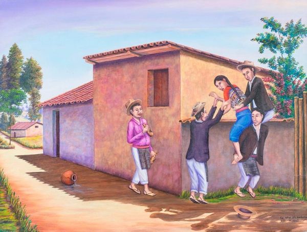 Alternate image for Kidnapping the Bride Painting Signed Guatemalan Fine Art They Are Stealing the Girl