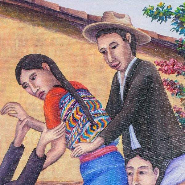 Alternate image for Kidnapping the Bride Painting Signed Guatemalan Fine Art They Are Stealing the Girl
