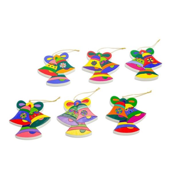 Alternate image for Pinewood ornaments Set of 6 Christmas Bells
