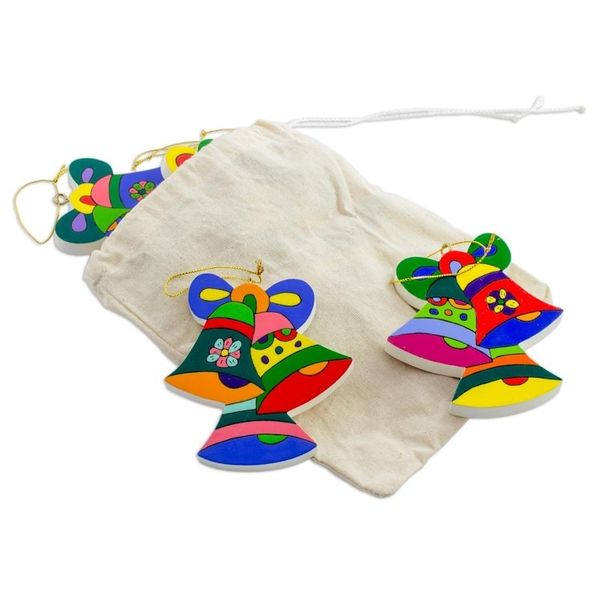 Alternate image for Pinewood ornaments Set of 6 Christmas Bells