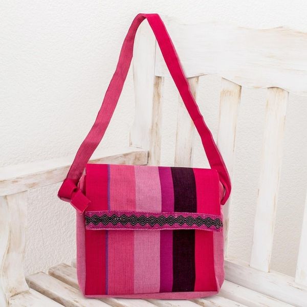 Alternate image for Handcrafted Cotton Messenger Bag Lined Luscious Purple