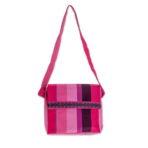 Alternate image for Handcrafted Cotton Messenger Bag Lined Luscious Purple