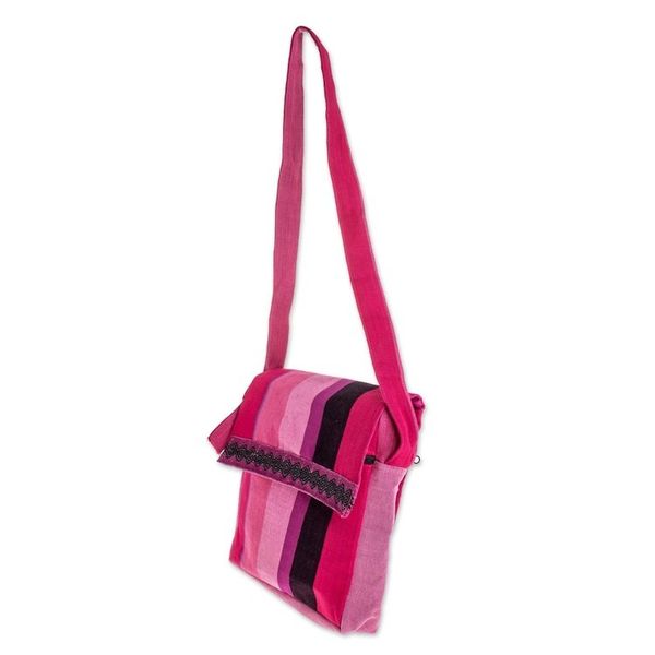 Alternate image for Handcrafted Cotton Messenger Bag Lined Luscious Purple