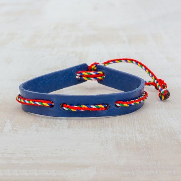 Alternate image for Blue Adjustable Wristband Bracelet with Colorful Cords Vital