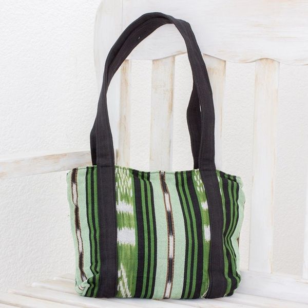 Alternate image for Green and Black Stripe Handwoven Shoulder Bag 11 Inch Glorious Stripes