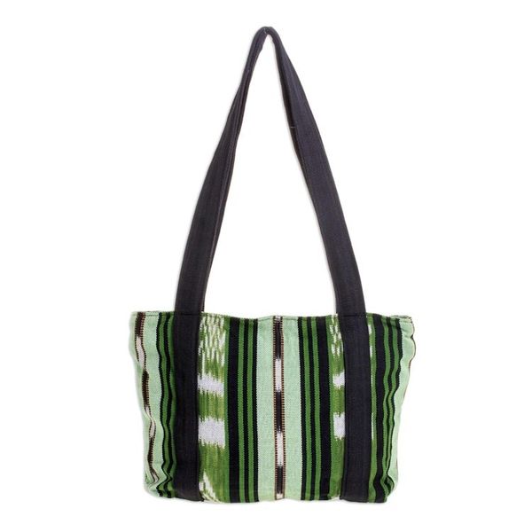 Alternate image for Green and Black Stripe Handwoven Shoulder Bag 11 Inch Glorious Stripes