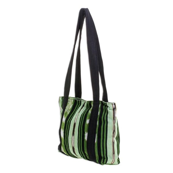 Alternate image for Green and Black Stripe Handwoven Shoulder Bag 11 Inch Glorious Stripes
