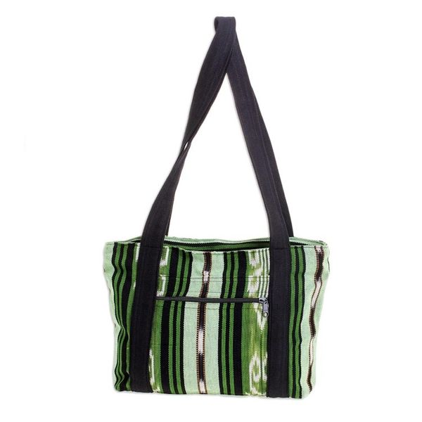 Alternate image for Green and Black Stripe Handwoven Shoulder Bag 11 Inch Glorious Stripes