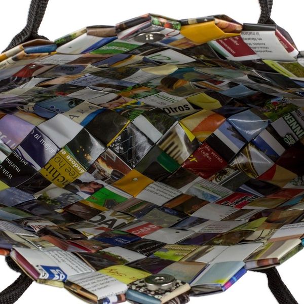 Alternate image for Handcrafted Multicolor Recycled Magazine Paper Shoulder Bag Modern Collage