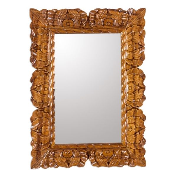 Alternate image for Guatemalan Hand Carved Conacaste Wood Wall Mirror Naturally Baroque