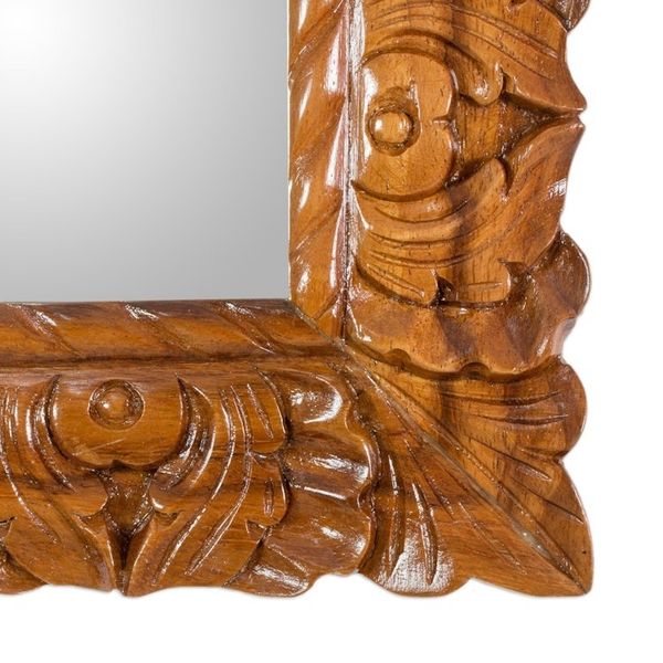Alternate image for Guatemalan Hand Carved Conacaste Wood Wall Mirror Naturally Baroque