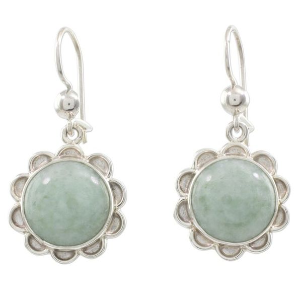 Alternate image for Sterling Silver Flower Earrings with Light Green Jade Solar Apple Flower