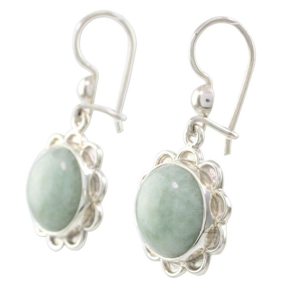 Alternate image for Sterling Silver Flower Earrings with Light Green Jade Solar Apple Flower