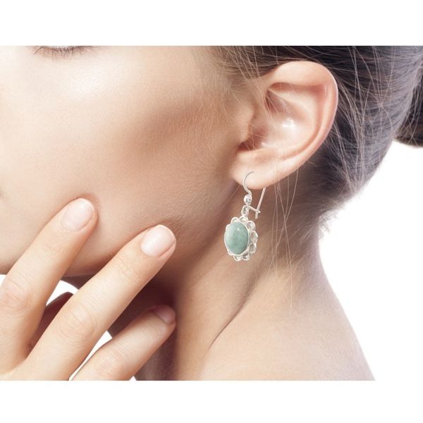 Alternate image for Sterling Silver Flower Earrings with Light Green Jade Solar Apple Flower