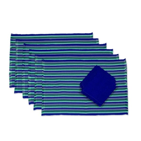 Alternate image for Set of 6 Cotton Placemats and Napkins in Blue from Guatemala Colors of the Sea