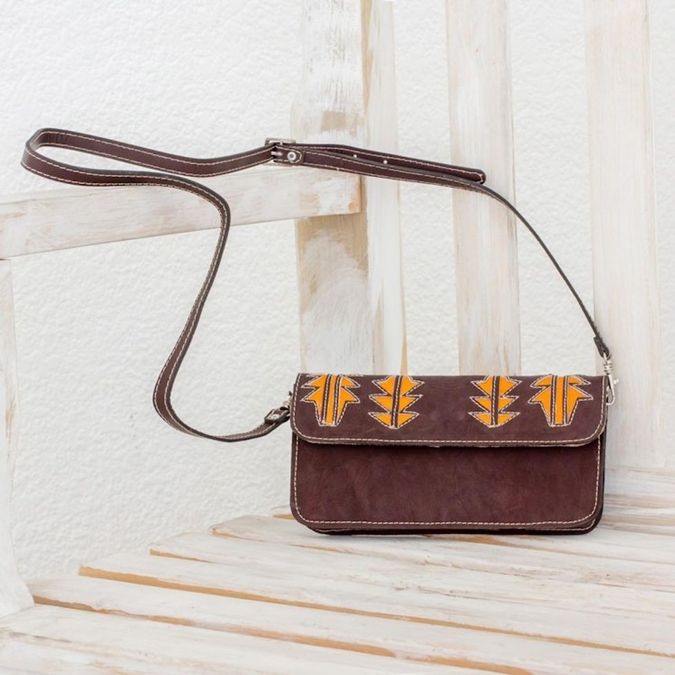 Brown and Saffron Leather Sling Style Handbag 'Madrone in Brown'