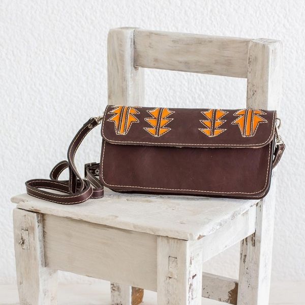 Alternate image for Brown and Saffron Leather Sling Style Handbag Madrone in Brown