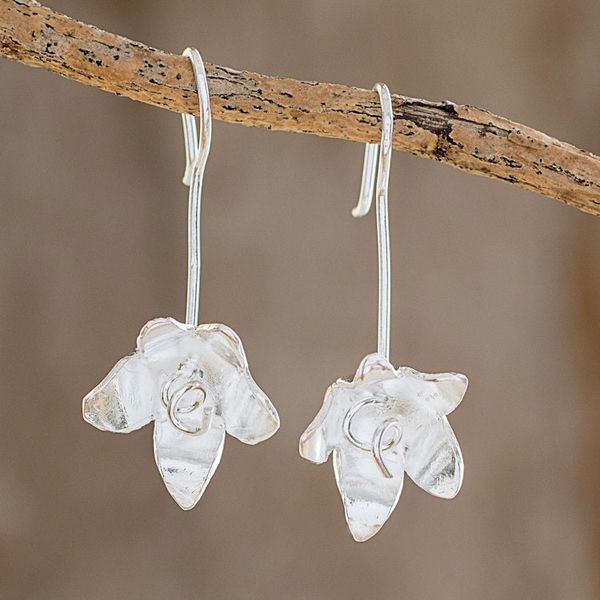 Alternate image for High-Polish Sterling Silver Drop Earrings from Costa Rica Shining Floral Happiness