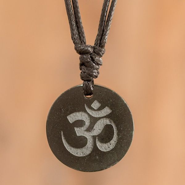 Alternate image for Jade Om Symbol on Cotton Cord Artisan Necklace Meditation II