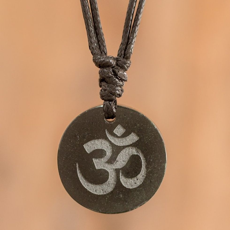Jade Om Symbol on Cotton Cord Artisan Necklace 'Meditation II'