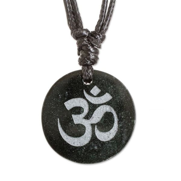 Alternate image for Jade Om Symbol on Cotton Cord Artisan Necklace Meditation II