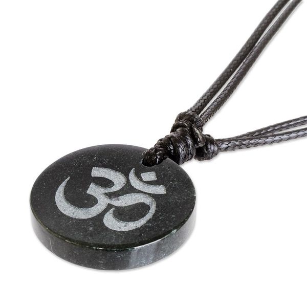 Alternate image for Jade Om Symbol on Cotton Cord Artisan Necklace Meditation II