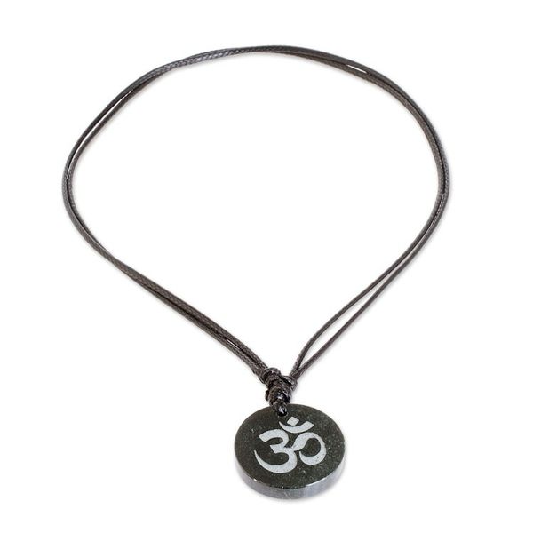 Alternate image for Jade Om Symbol on Cotton Cord Artisan Necklace Meditation II