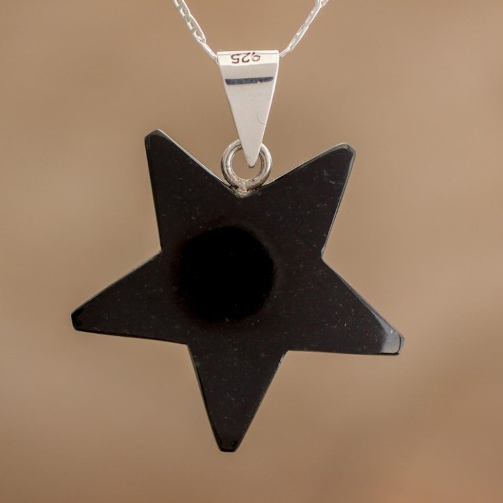 Jade Star Pendant Necklace in Black from Guatemala 'Stellar Light in Black'