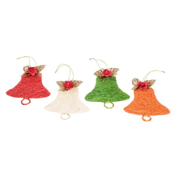 Alternate image for Handcrafted Natural Fiber Bell Holiday Ornaments Set of 4 Joyous Bells